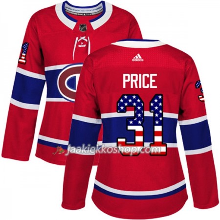 Nainen NHL Montreal Canadiens Pelipaita Carey Price 31 Adidas 2017-2018 Punainen USA Flag Fashion Authentic